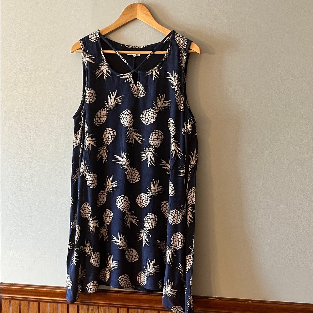 Maurices Navy Tropical Print Sleeveless Dress  size Xl lined